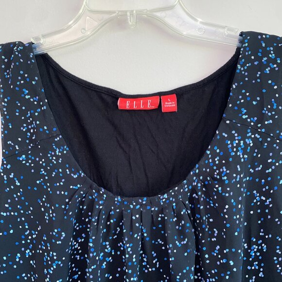 ELLE Blue Polka Dots on Black Sleeveless Blouse - Picture 2 of 3